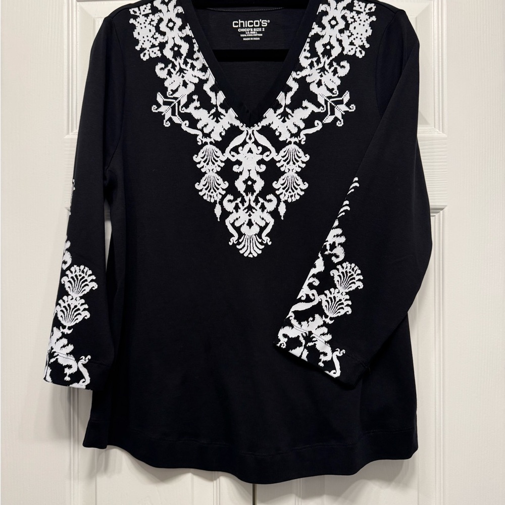 NWT Chico's Black and White Ikat Cotton Women's Top